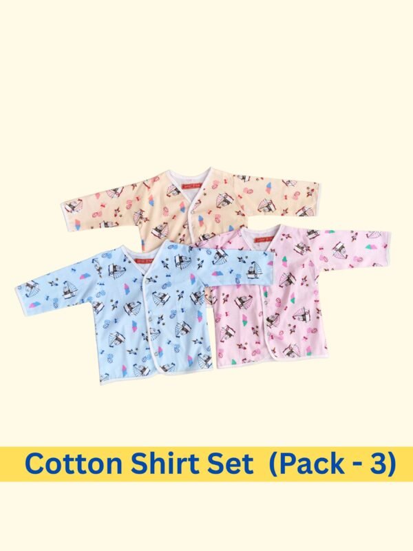 Cotton Baby Shirts Set – Multicolor, Pack of 3 - (6-12 Months) - Image 6