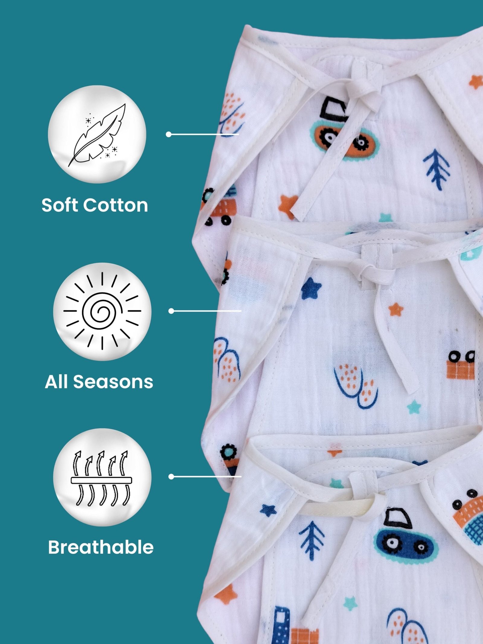 Soft Muslin Cotton Langot Set for Newborns - Multicolor - Image 5